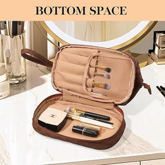 Large Capacity PU Leather Travel Makeup Bag with Handle, Portable Cosmetic Organizer