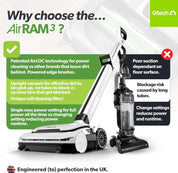 Gtech AirRAM 3 Cordless Vacuum Cleaner White/Purple Lightweight 60W