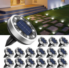 10-Pack Solar Ground Lights, 8 LED, Cool White, IP65 Waterproof for Garden, Pathway, Lawn, Patio, Yard