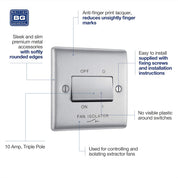 BG Electrical 3-Pole Fan Isolator Switch – Brushed Steel