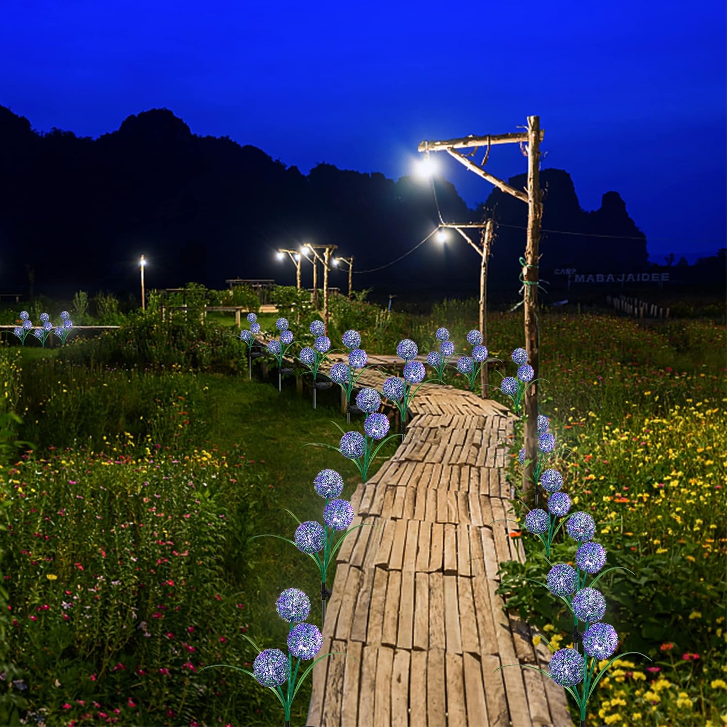 2 Pack Solar Garden Stake Lights, Outdoor Solar Lights in Dandelion Flower Design, LED Solar Powered Lights for Patio, Lawn, Garden, Yard Decoration, Purple & Green