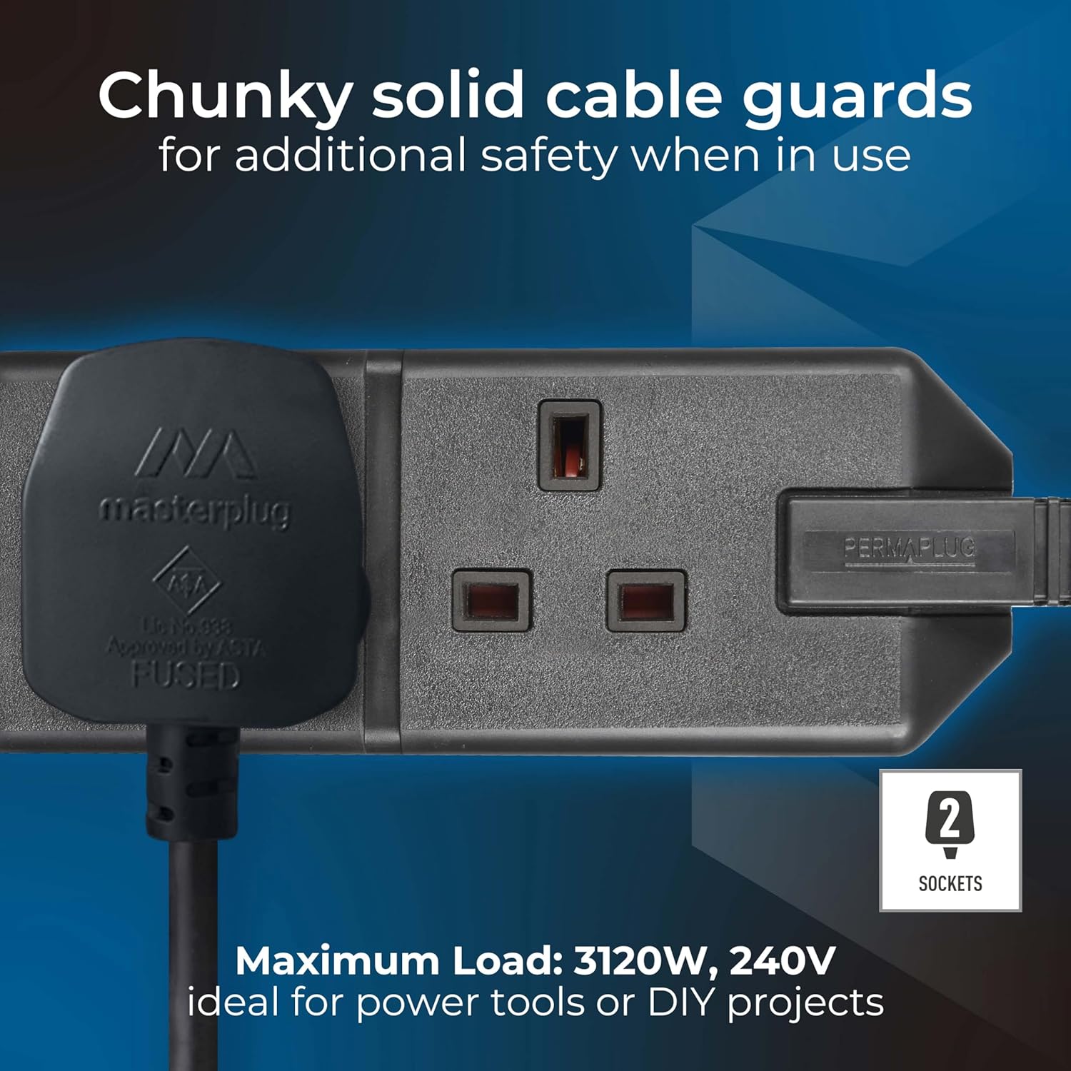 Two Socket Double Extension Lead 4m Heavy Duty Black