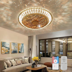 Ceiling Fan with Lamp, Crystal Ceiling Fan with LED Light, 72W Modern LED Dimmable Ceiling Light,Adjustable Wind Speed, with Remote Control,Restaurant Bedroom Decoration Indoor Fan Lighting (A)