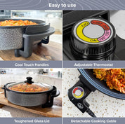 30cm Multi-Function Electric Cooker Pan with Lid – Non-Stick Aluminium, Adjustable Thermostat & Detachable Cable