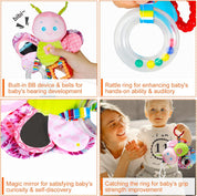 Funsland Pram Toys 0–12M, Clip-On Stroller Car Seat Rattle, Baby Sensory Plush