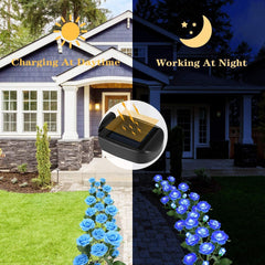 2 Pack Outdoor Solar Garden Lights with 12 Rose Flowers, Newest Upgraded LED Solar Powered Light, Waterproof Solar Decorative Floral Lights for Gift Party Wedding Patio Courtyard Pathway Lawn Fence