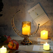 Moon Shape Crystal Tea Light Candle Holder with Detachable Shade – Gold Metal Table Centerpiece for Home, Wedding & Party Decor