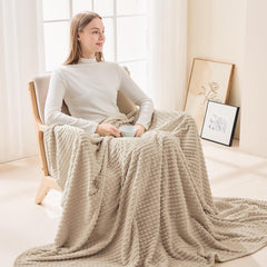 EMME Soft Flannel Fleece Throw Blanket, Warm Fluffy Beige Sofa & Bed Throw 130x150cm