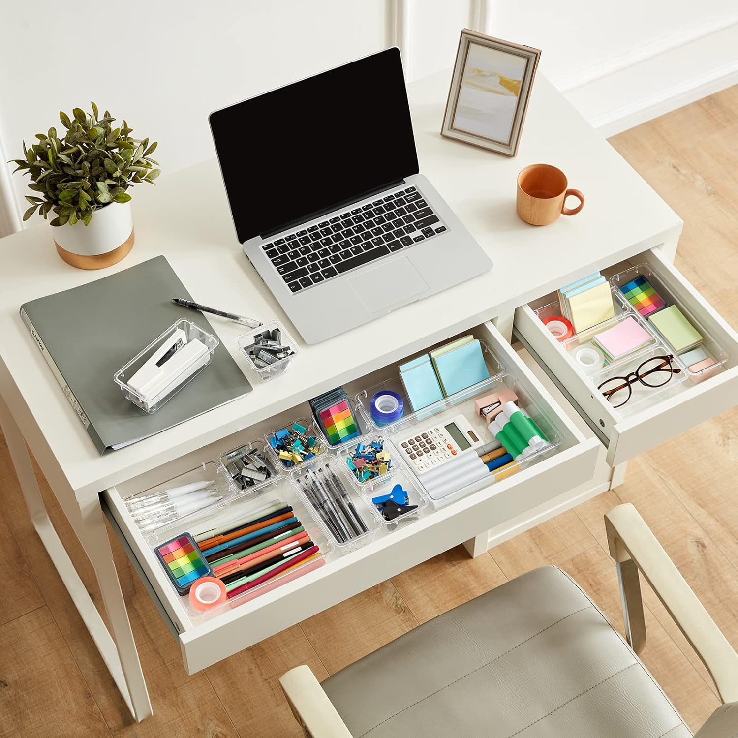 25pcs Drawer Organizer Set – Clear Plastic Storage Trays for Home & Office