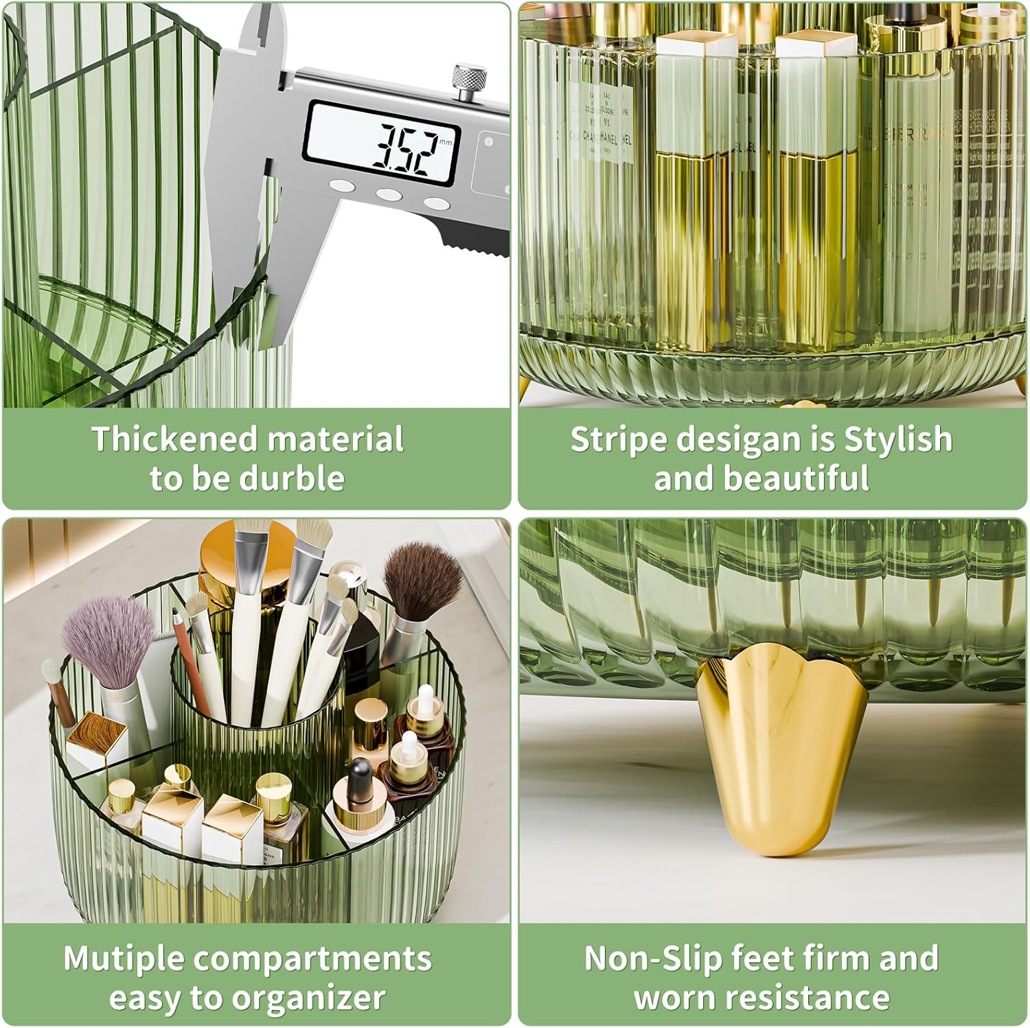 360° Rotating Makeup Organizer with 5 Compartments – Brush & Skincare Holder for Vanity