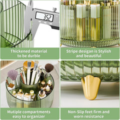360° Rotating Makeup Organizer with 5 Compartments – Brush & Skincare Holder for Vanity