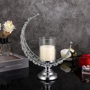 Moon Shape Crystal Tea Light Candle Holder with Detachable Shade – Silver Metal Table Centerpiece for Home, Wedding & Party Decor