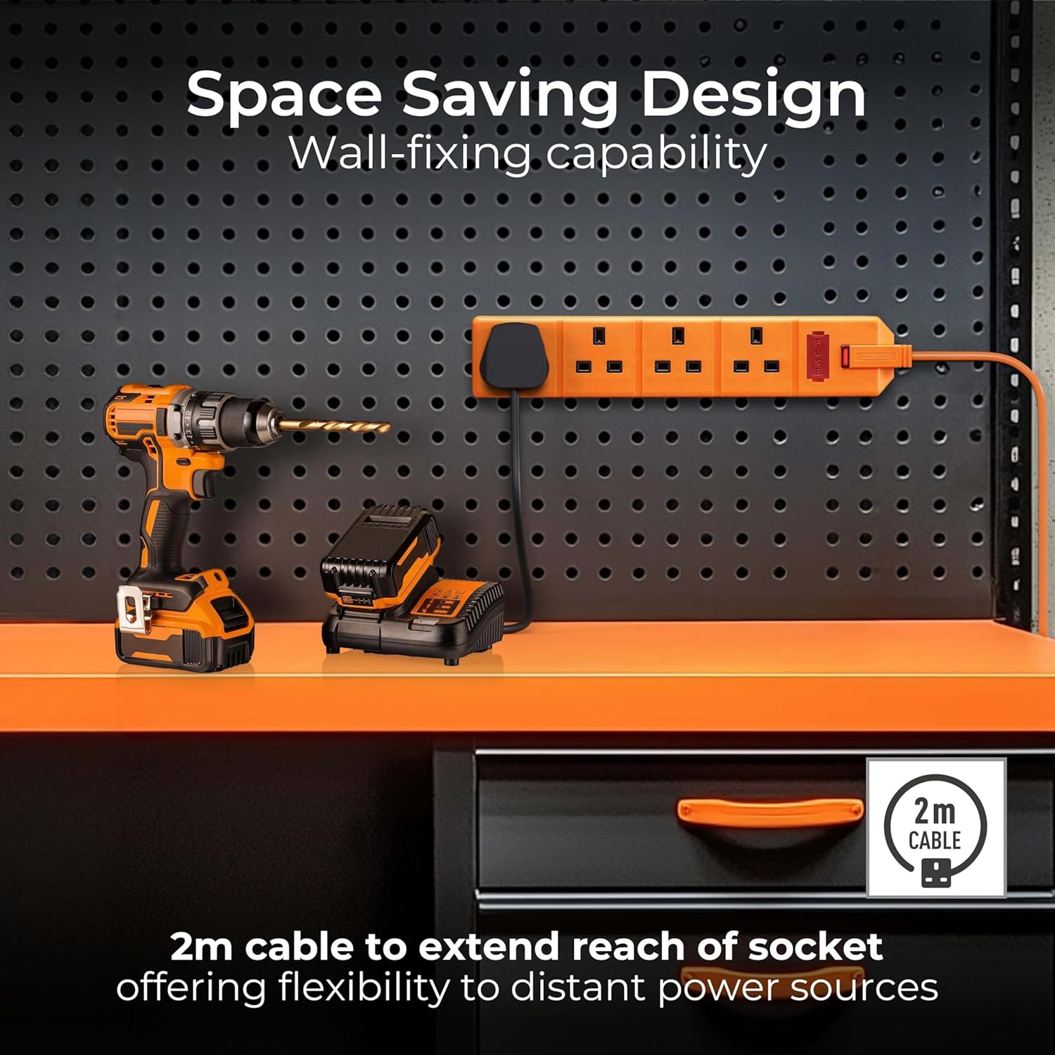 Masterplug 4 Socket Extension Lead 2m Orange 13A