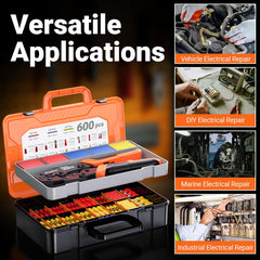 Preciva 600-Piece Professional Crimping Tool Set, Includes Crimper Tool for 0.5-6mm² Wires (AWG 20-10), 490 Insulated Ferrules, 190 Heat Shrink Tubings & 2-Layer Toolbox, for Electrical Maintenance