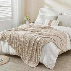 EMME Soft Flannel Fleece Throw Blanket, Warm Fluffy Beige Sofa & Bed Throw 130x150cm