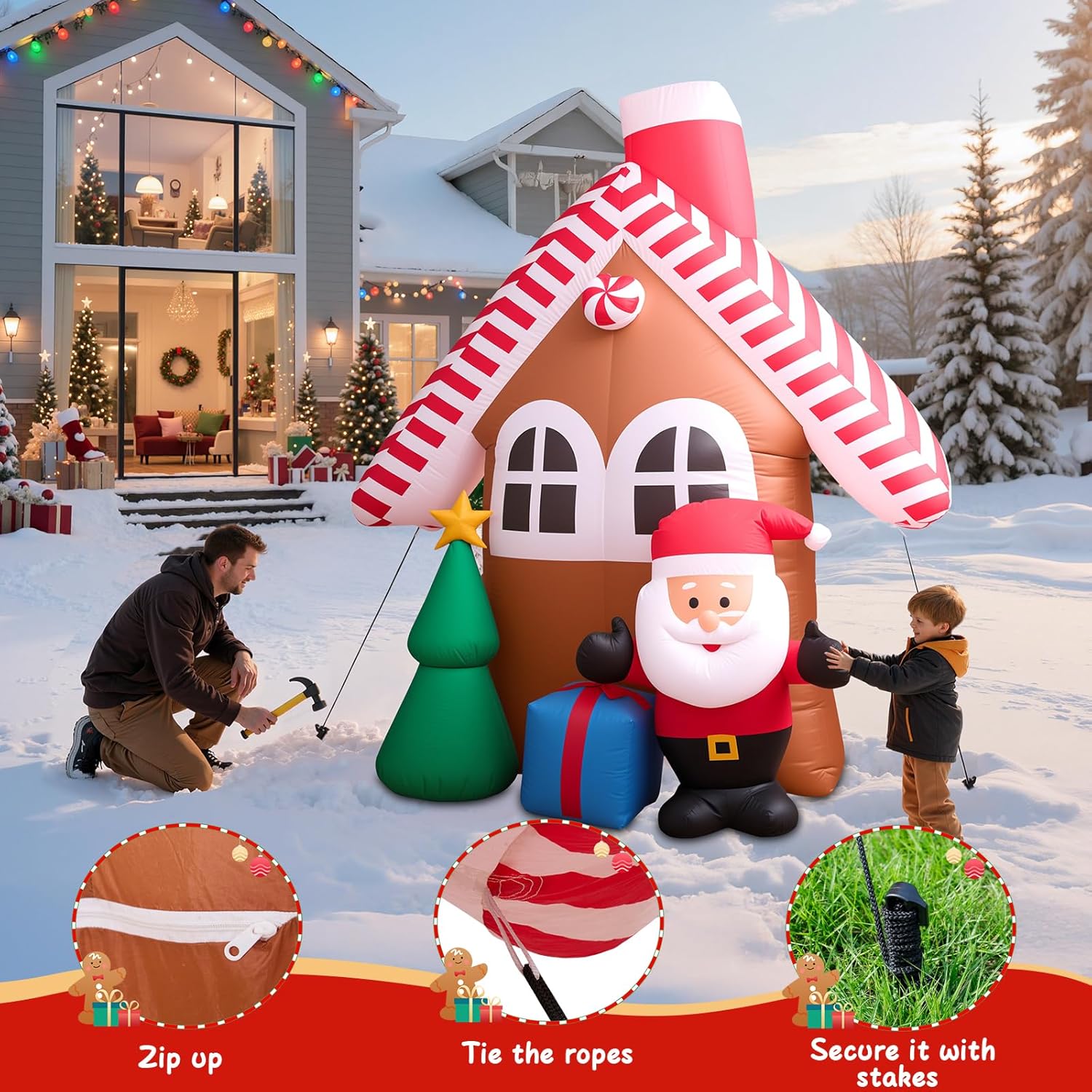 7FT Inflatable Christmas House with Santa & Tree – LED Lights & Outdoor Decor