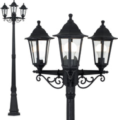 Traditional Victorian Style 2.2m Black 3 Way IP44 Outdoor Garden Lamp Post Light