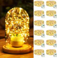 12 Pack 3 Modes LED Fairy Lights Battery Operated, 2M 20LED Mini String Lights Battery Powered IP65 Waterproof Silver Wire Small Fairy Lights Indoor Outdoor for Jars, Christmas, Party, Bedroom