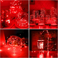 2M 20LED Mini Red Fairy Lights, Battery-Powered Copper Wire String Lights for Valentine's Day, Parties, Weddings, and Bedroom Décor (1 Pack)