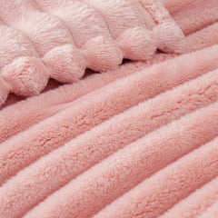 Exclusivo Mezcla Pink Fleece Throw Blanket, Soft Striped Jacquard, 127x152cm