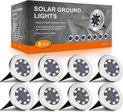 FLOWood Solar Ground Lights - 8-Pack IP65 Waterproof Solar Disk Lights, Warm White LED for Garden, Lawn, Pathway, and Patio