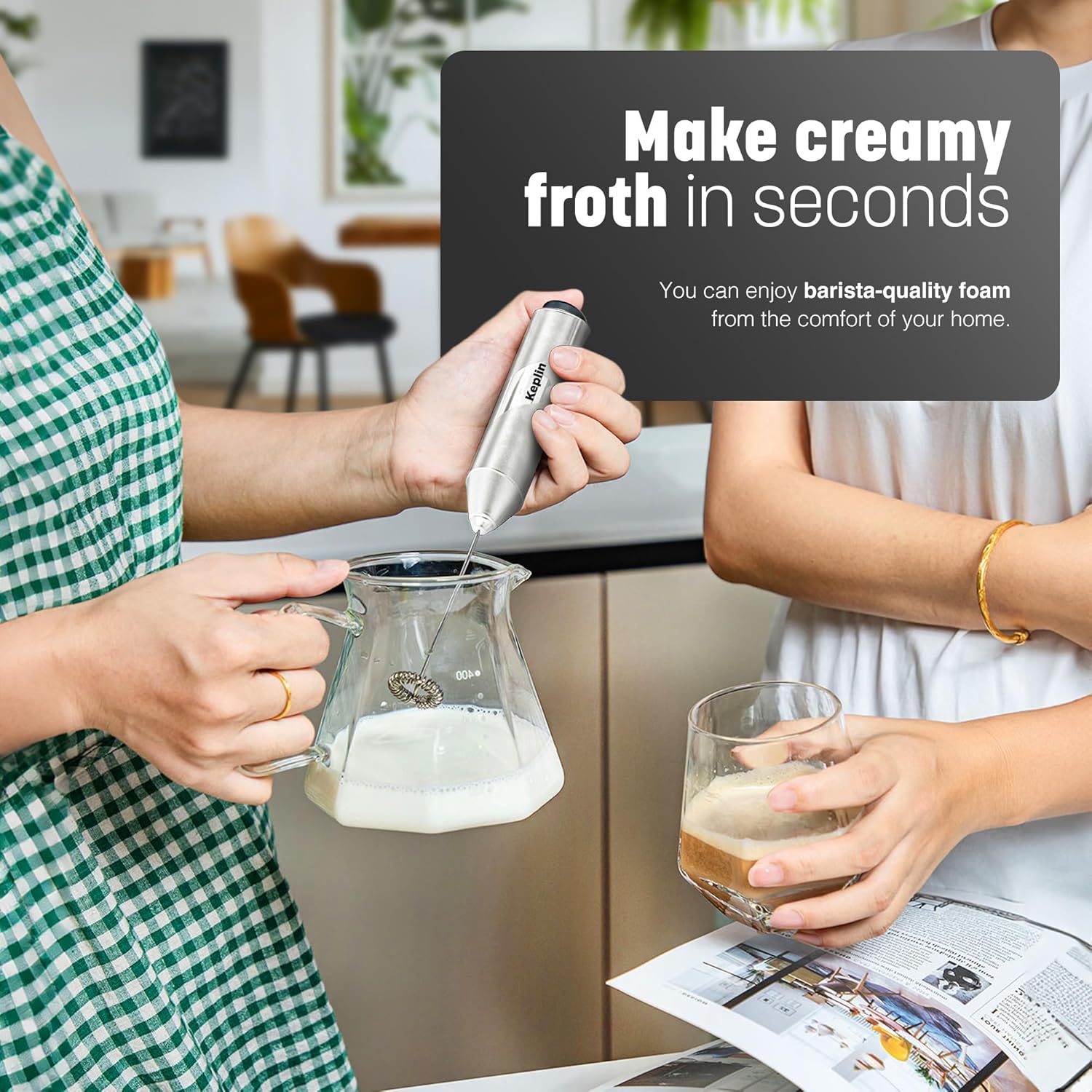 Milk Frother Stainless Steel – Portable Electric Whisk Coffee Stirrer-Silver
