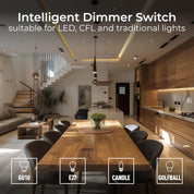 Intelligent Double Wall Dimmer Switch 200W, 2 Way, Brushed Steel