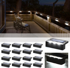 Solar Fence Lights, 8 Pack LED Solar Stair Lights, Waterproof, Cold White, Black, for Garden, Yard, Patio, Gutter, Pathway