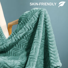 Exclusivo Mezcla Soft Fleece Throw Blanket, Wave Textured Plush, Celadon 127x178cm