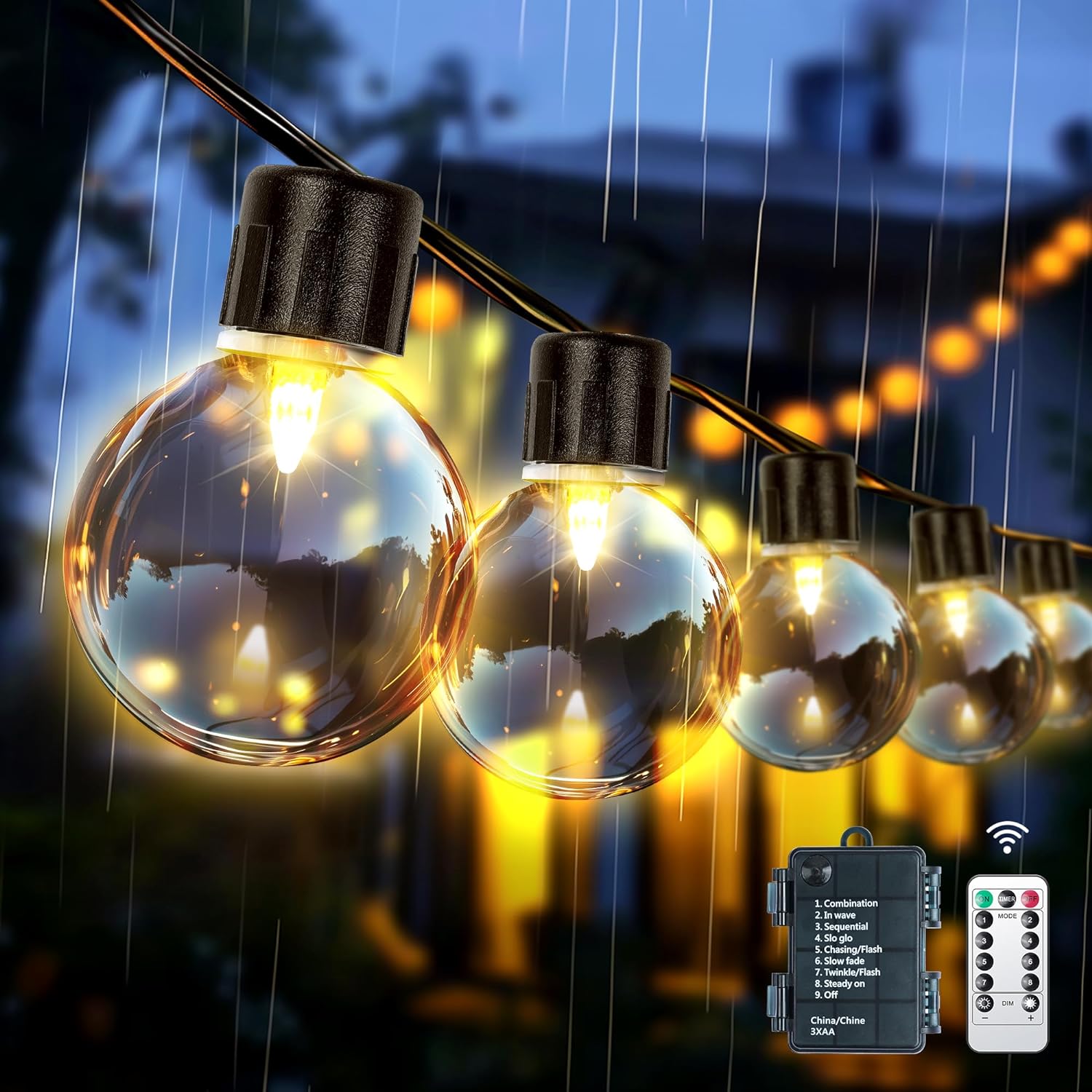 aOutdoor String Lights Battery Operated: 9m/30ft LED with 12 A60 Plastic Bulb Hanging Festoon Light Remote Waterproof for Garden Decorative Cafe Patio Pergola Indoor