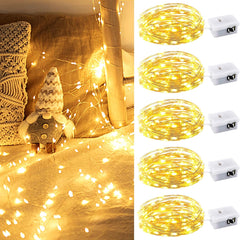 LED String Lights, 3 Modes 3M 30 LED Battery Operated Fairy Lights, Waterproof Copper Wire Lights for in/Outdoor Decoration, DIY Parties of Christmas, Halloween, Birthday (Warm White, 5 Pack)