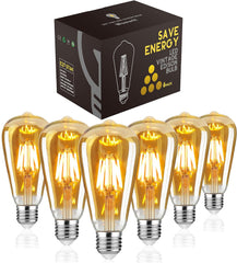 Woowtt LED Edison Bulb, Vintage Light Dimmable 6W E27 Bulbs, Led Filament Antique Style Retro Amber Glass Screw Lamp, ST64, 2700K, 600LM, - 6 Pack