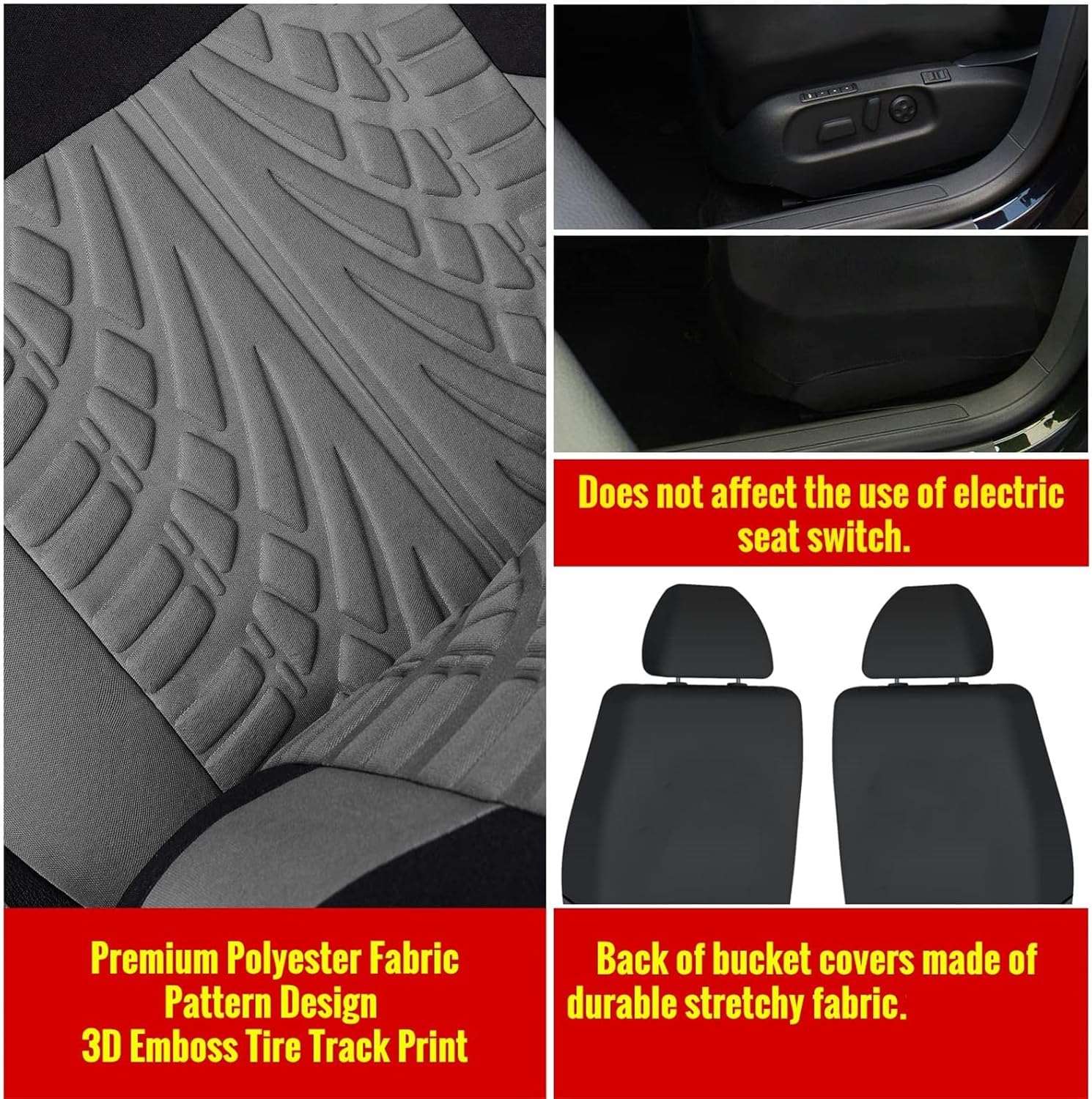Universal Full Set Car Seat Covers – Gray Tire Track Design Seat Protectors
