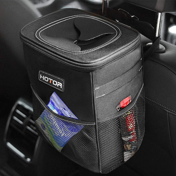 Car Trash Bin – Leak-Proof, Foldable, Waterproof with Lid, Straps & Pockets