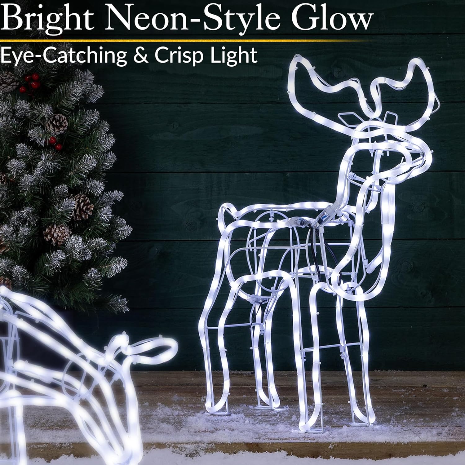 White LED rope light reindeer with milk-coloured tubing glow.