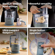 MultiPro Go FDP22.130GY Compact Food Processor – 650W – 1.3L Bowl, Express Serve, Knife Blade, 4mm Slicing & Grating Disk – Grey