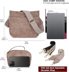 2PCAS Women’s Crossbody Bag Set – Leather Hobo Handbag & Wallet with Adjustable Guitar Strap