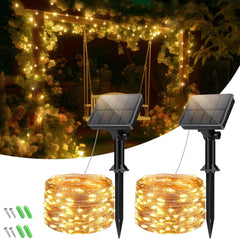 2 Pack Solar String Lights Outdoor Garden, 6M/20FT Fairy Lights Solar Powered 8 Modes Copper Wire Solar Lights for Decorating Garden, Yard, Tree, Christmas, Warm White