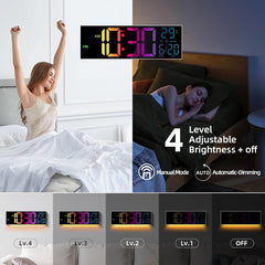 Large Digital LED Wall Clock – Bluetooth, Remote, Alarm, RGB, Temp & Auto DST