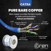 CAT6A Ethernet Cable 50m 23 AWG Pure Copper