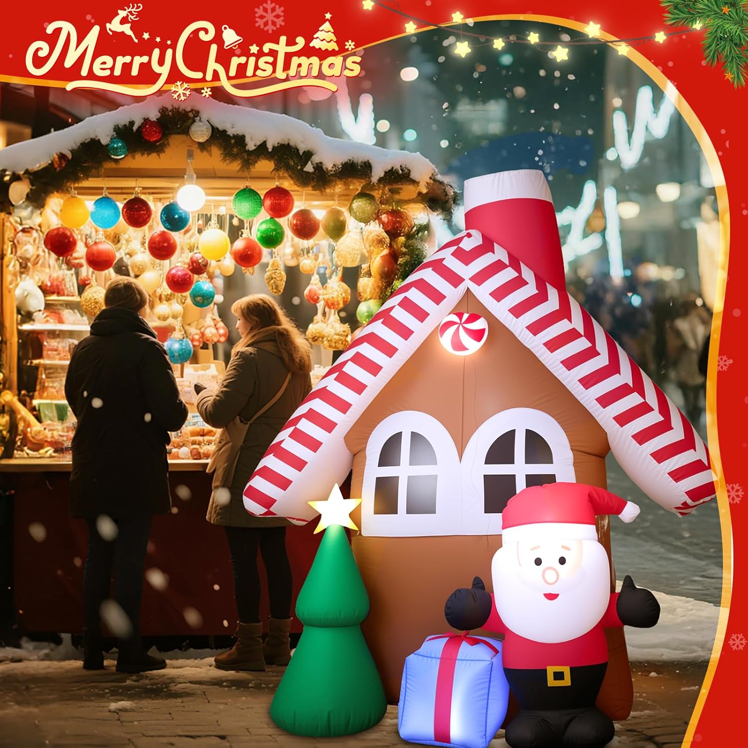 7FT Inflatable Christmas House with Santa & Tree – LED Lights & Outdoor Decor