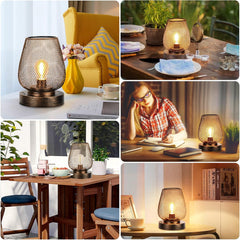 Collage of various table lamps in different settings including a living room, dining area, and home office.