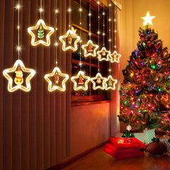 LED Star Curtain Lights 3.5M x 3.5M, 3D Christmas Window Fairy Lights with 8 Flashing Modes, USB & Battery Powered Twinkle String Lights for Indoor Xmas Party Decorations