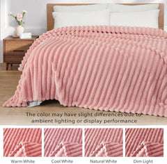 Exclusivo Mezcla Pink Fleece Throw Blanket, Soft Striped Jacquard, 127x152cm