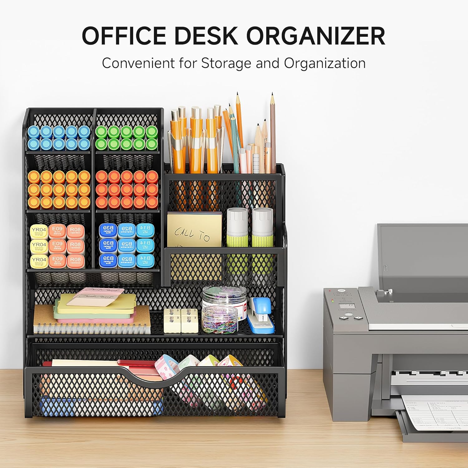 5-Tier Mesh Desk Organizer with Drawers – Metal Office & Makeup Storage, Black