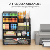 5-Tier Mesh Desk Organizer with Drawers – Metal Office & Makeup Storage, Black