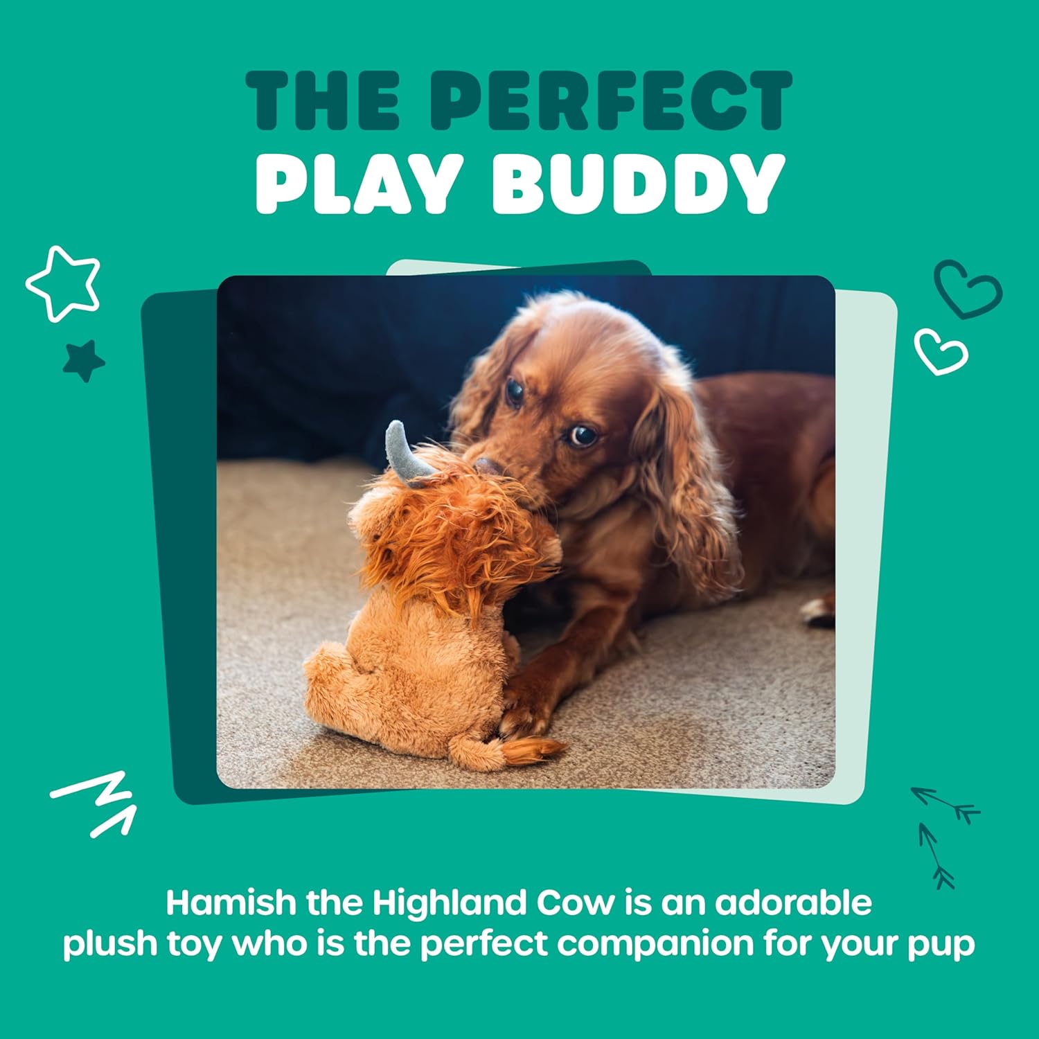 Hamish the Highland Cow Plush Dog Toy – Soft, Squeaky & Durable Eco-Friendly Fun