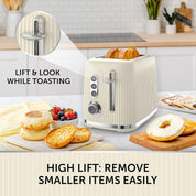 Bold 2 Slice Toaster - Cream & Silver Chrome | Wide Slots, High-Lift, Variable Browning, Defrost & Reheat Functions [VTR003]