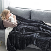 Aspire Homeware Sherpa Fleece Throw Blanket, Soft Fluffy Grey King Size 200x240cm