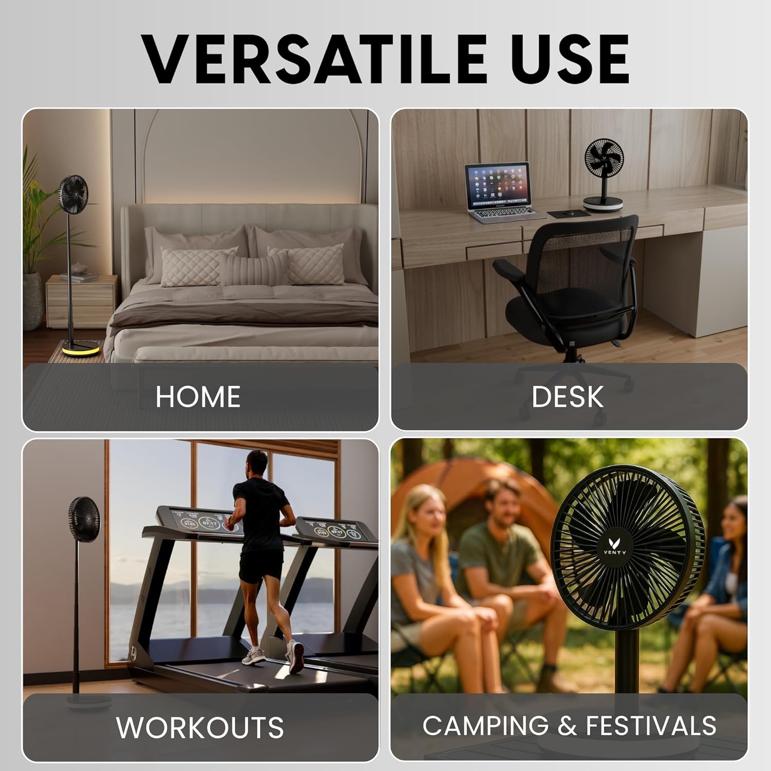 Portable Wireless Rechargeable Fan with LED & Remote Control - Black